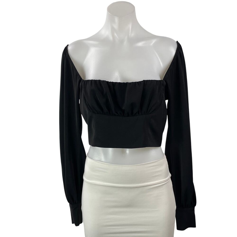 Capulet Black Long Sleeve Off the Shoulder Bustier Square Neck Crop Top Size M